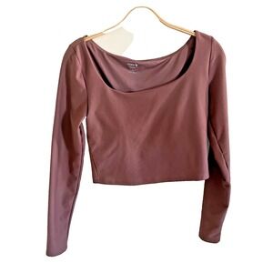 Old Navy Active Power Soft Go-Dry crop top blouse size Medium Brown Built in Bra